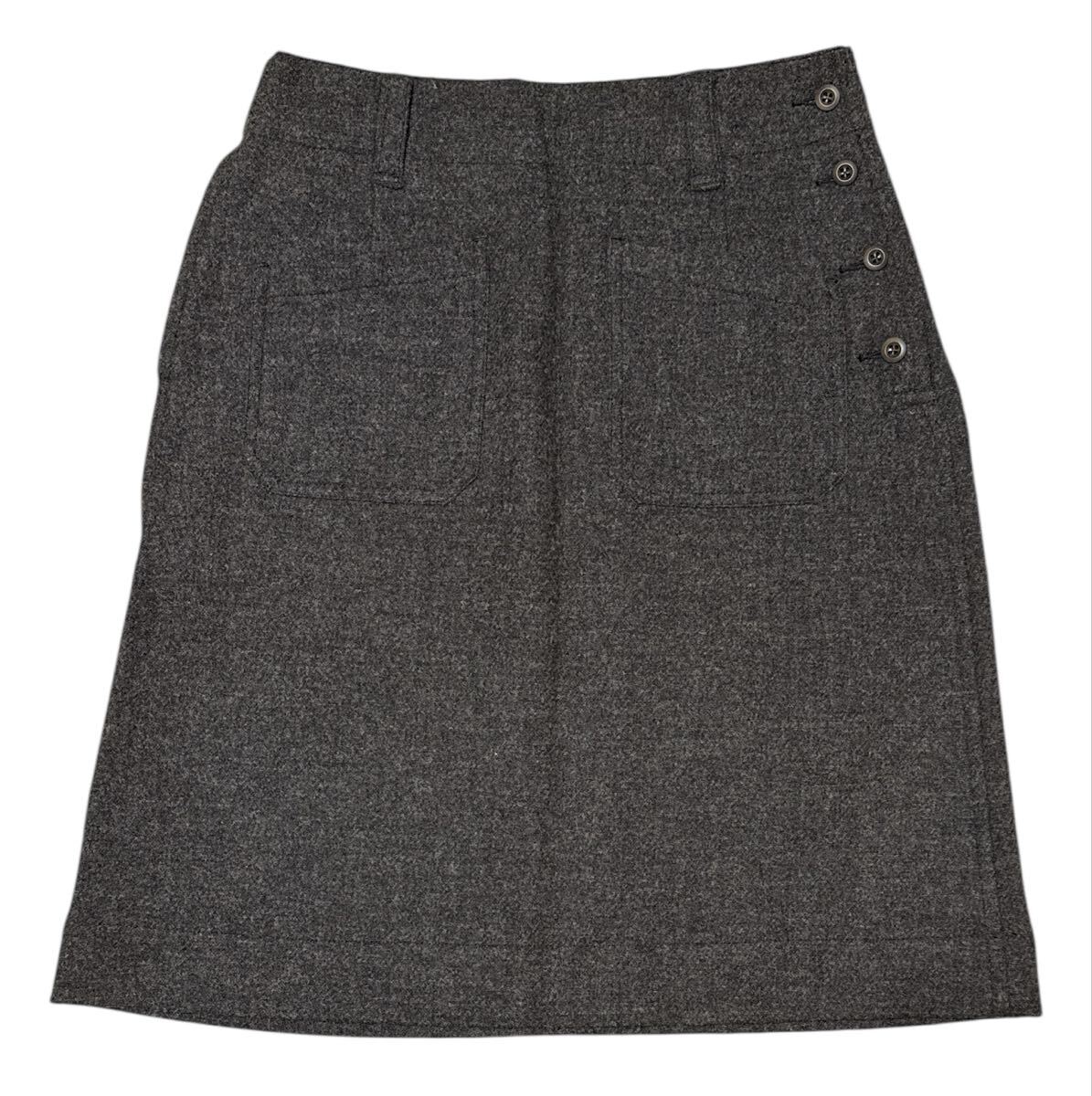 ▲ MHL MARGARET HOWELL マーガレットハウエル ▲ サイドボタン ウール スカート ブラウン系 Ⅲ 3拍卖