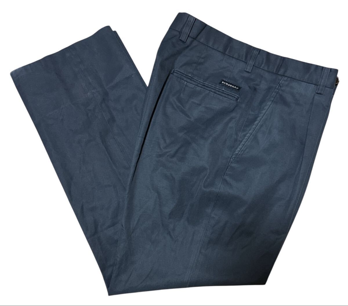 ▲ BURBERRY LONDON バーバリー ▲ ロゴラベル 1タック コットン スラックスパンツ ネイビー 76拍卖