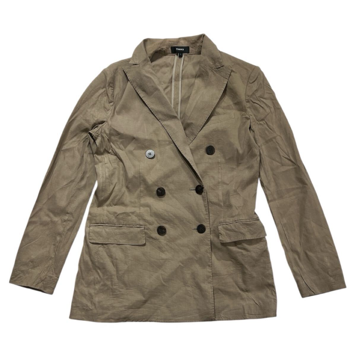 難有 ■ Theory セオリー ■ レーヨン混 ストレッチ リネン ダブル カジュアル ブレザー ジャケット ベージュ 2拍卖