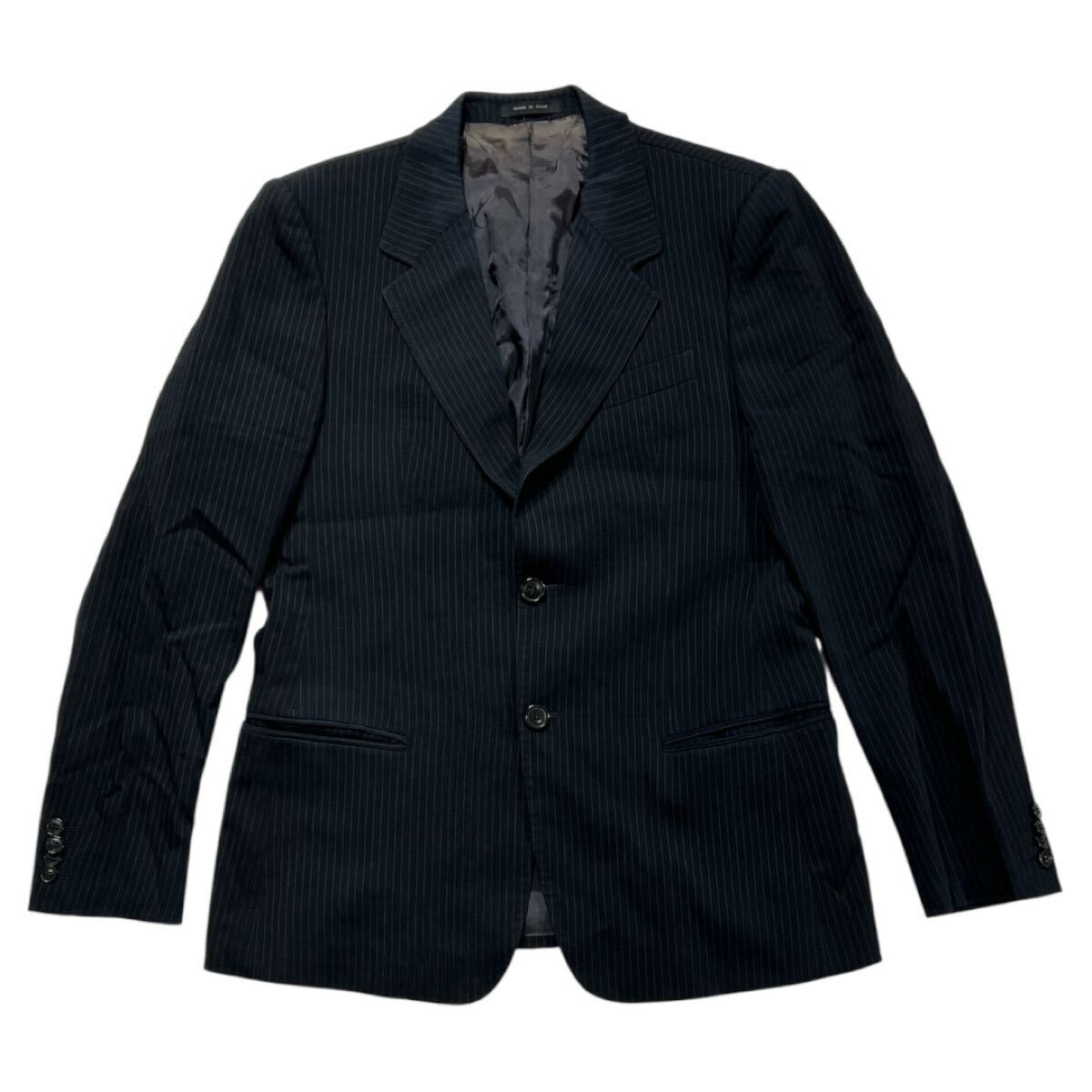 イタリア製 ■ EMPORIO ARMANI エンポリオ アルマーニ ■ ピンストライプ柄 ウール ダブル ブレザー ジャケット ダークネイビー 50拍卖