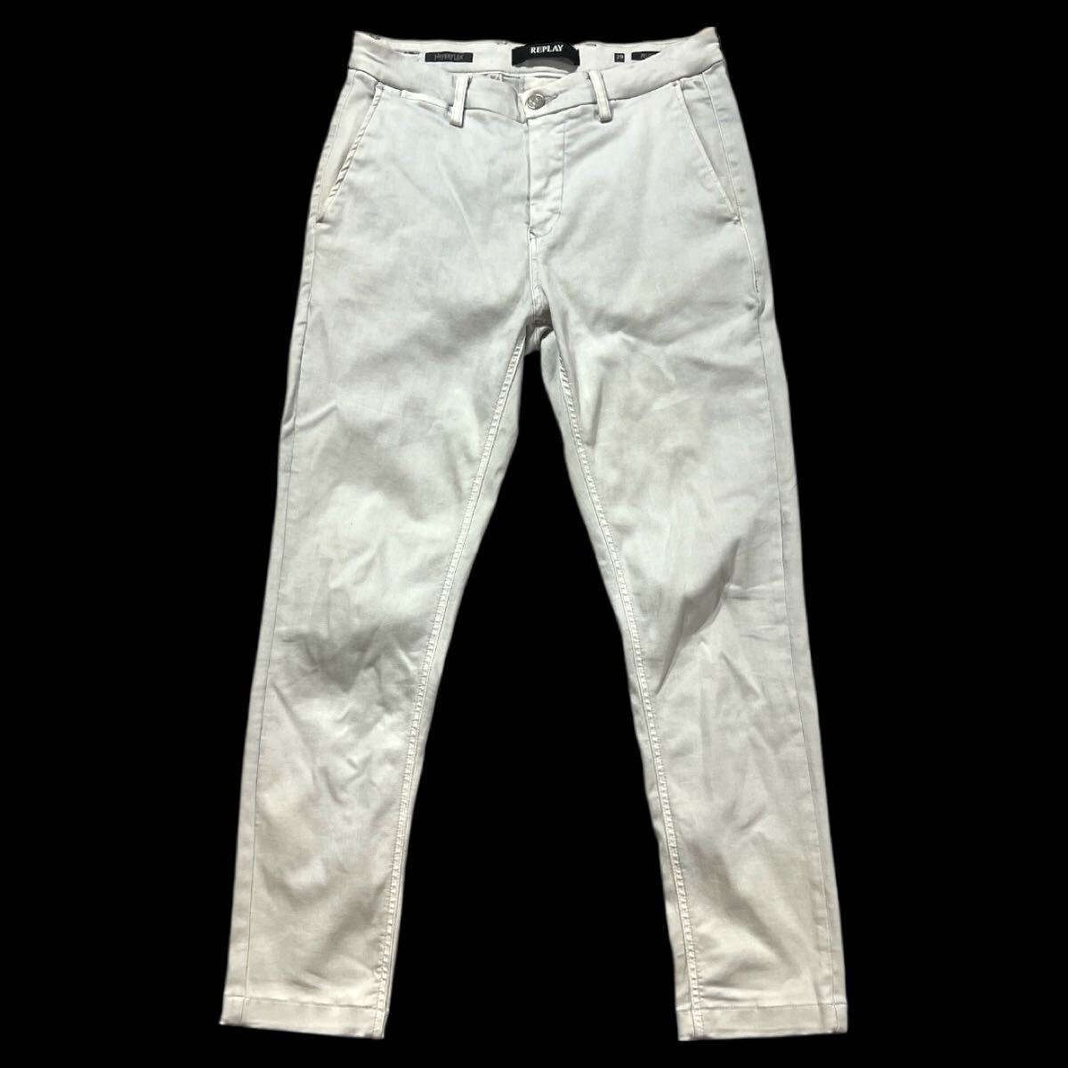 ■ REPLAY リプレイ ■ ZEUMAR HYPERFLEX ロゴ ラベル ストレッチ パンツ ライトグレー 29拍卖