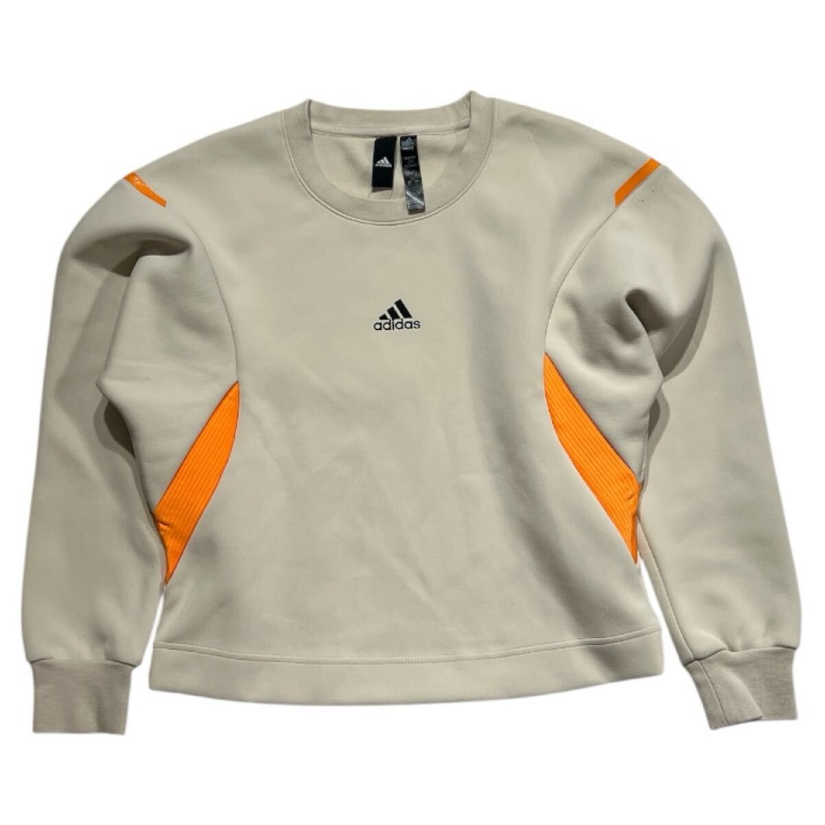 ■ adidas アディダス ■ パフォーマンス ロゴ プリント スウェット トレーナー ベージュ×オレンジ M拍卖