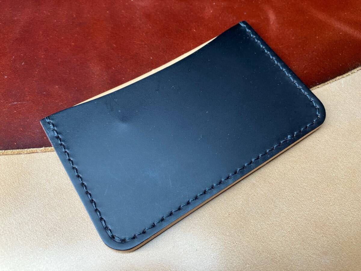 ■no.1044★カードケース/名刺入れ ★ レーデルオガワ社製コードバン★ マッドブラック赤茶芯拍卖