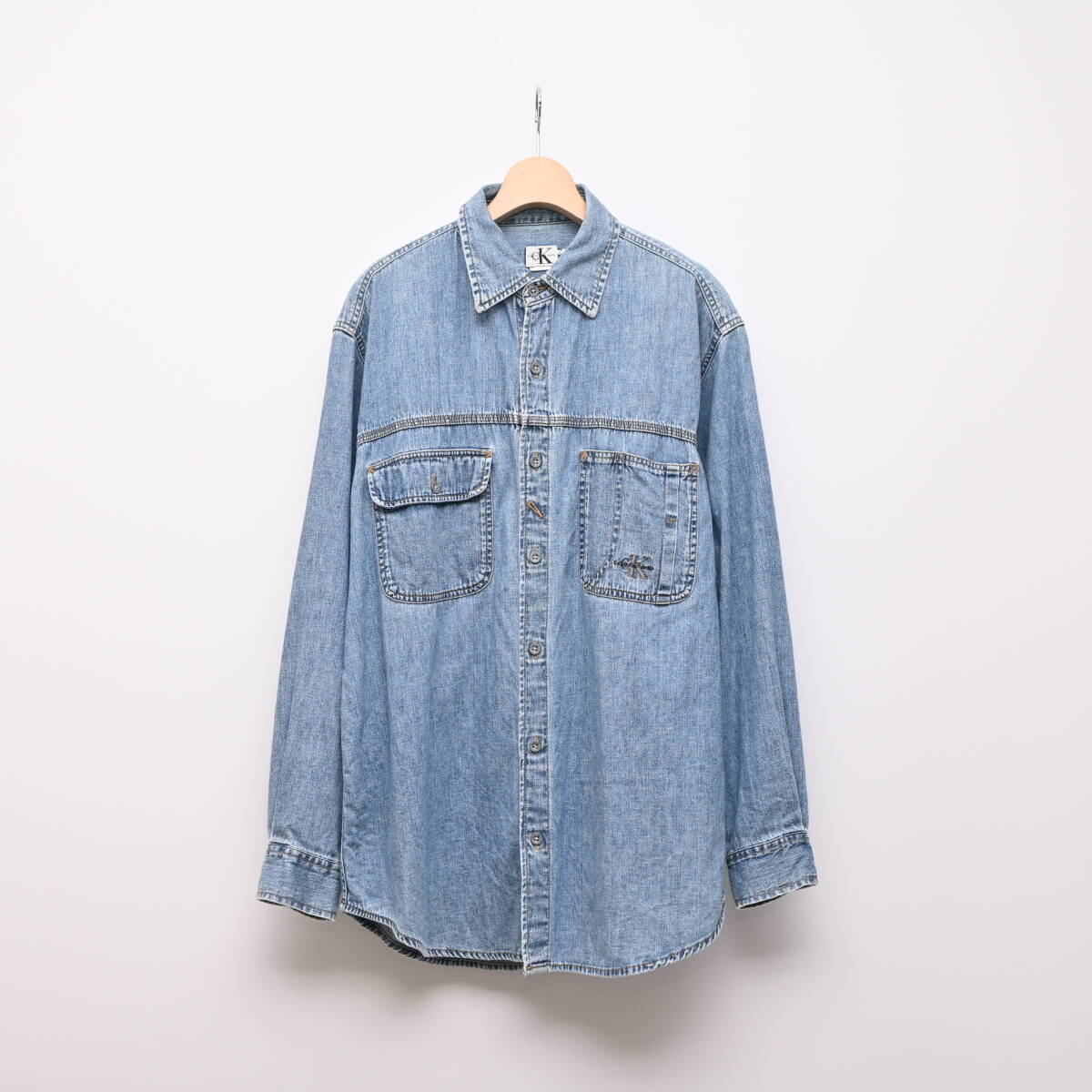 CK Calvin Klein Jeans カルバンクライン 長袖デニムシャツ M インディゴブルー シーケー ロゴ 刺繍 DA5330拍卖