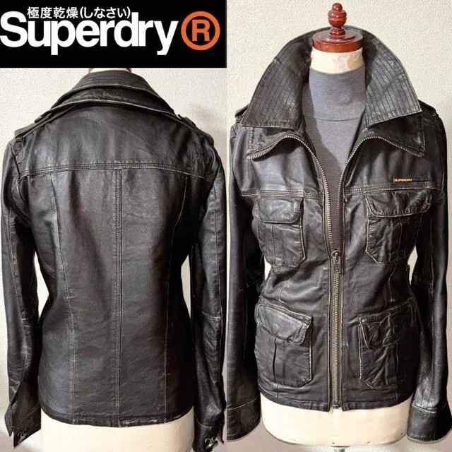 即落送料無料 美品 SUPERDRY 極度乾燥 定価6万円程 革 リアル レザー ジャケット ライダース S 海外ブランド アメカジ ワーク ミリタリー拍卖