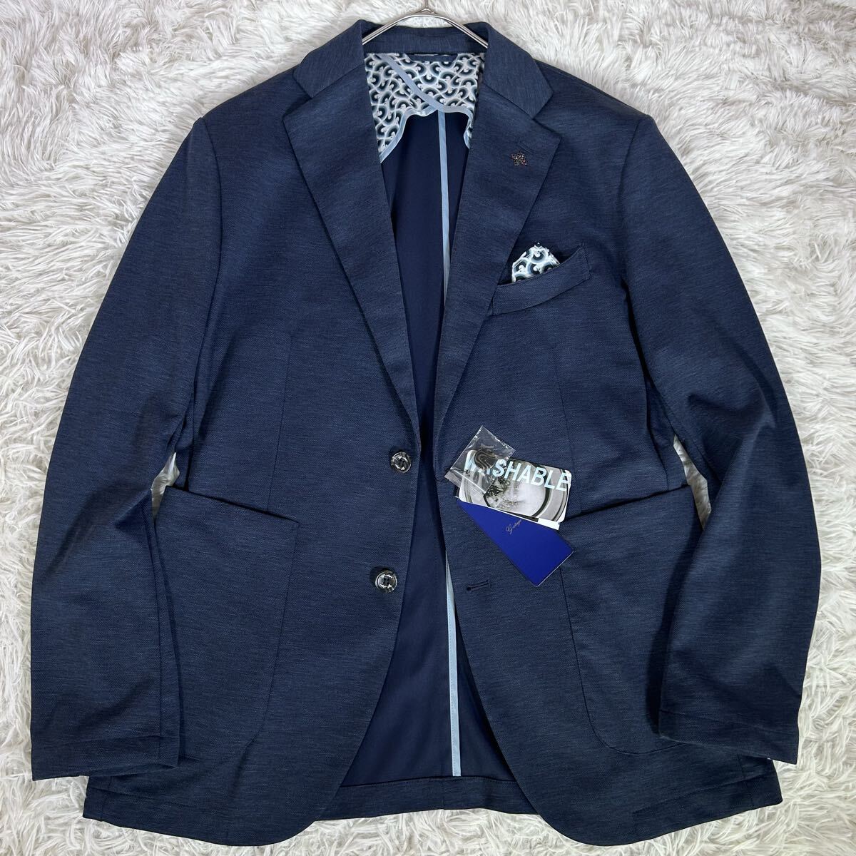未使用タグ付【希少!XLサイズ】g-stage ジーステージ テーラードジャケット ジャージー素材 ネイビー ストレッチ 伸縮性 ウォッシャブル拍卖