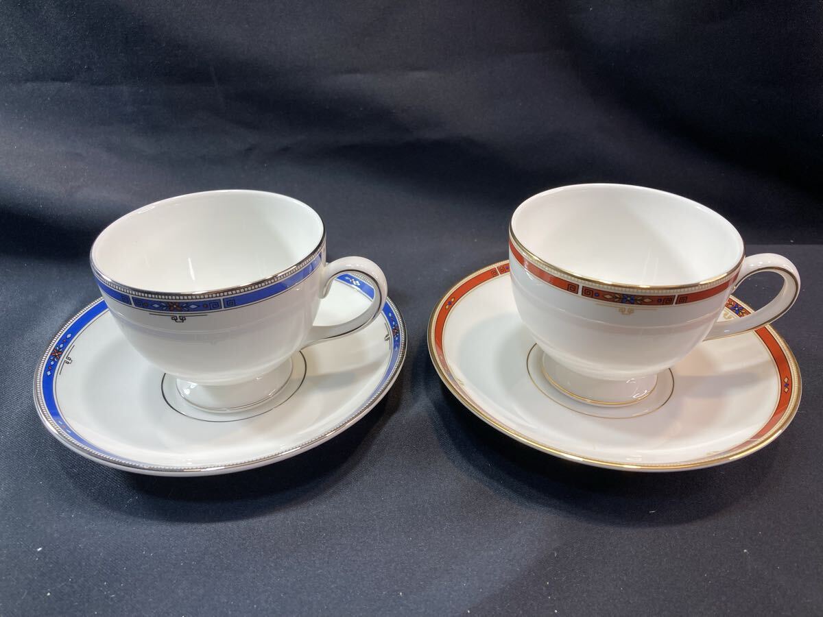 ☆未使用 Wedgwood COLORADO ウェッジウッド コロラド レッド&金ライン ブルー&プラチナライン カップ&ソーサー ペア 2個セット 共箱付拍卖