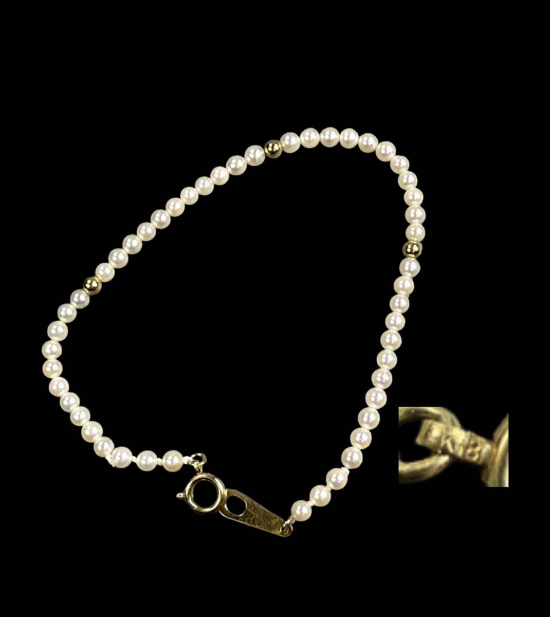 【偲】■極美品■ k18 金 真珠 ブレスレット バングル 首飾り アクセサリー長約18cm 重約2.59g y-631拍卖