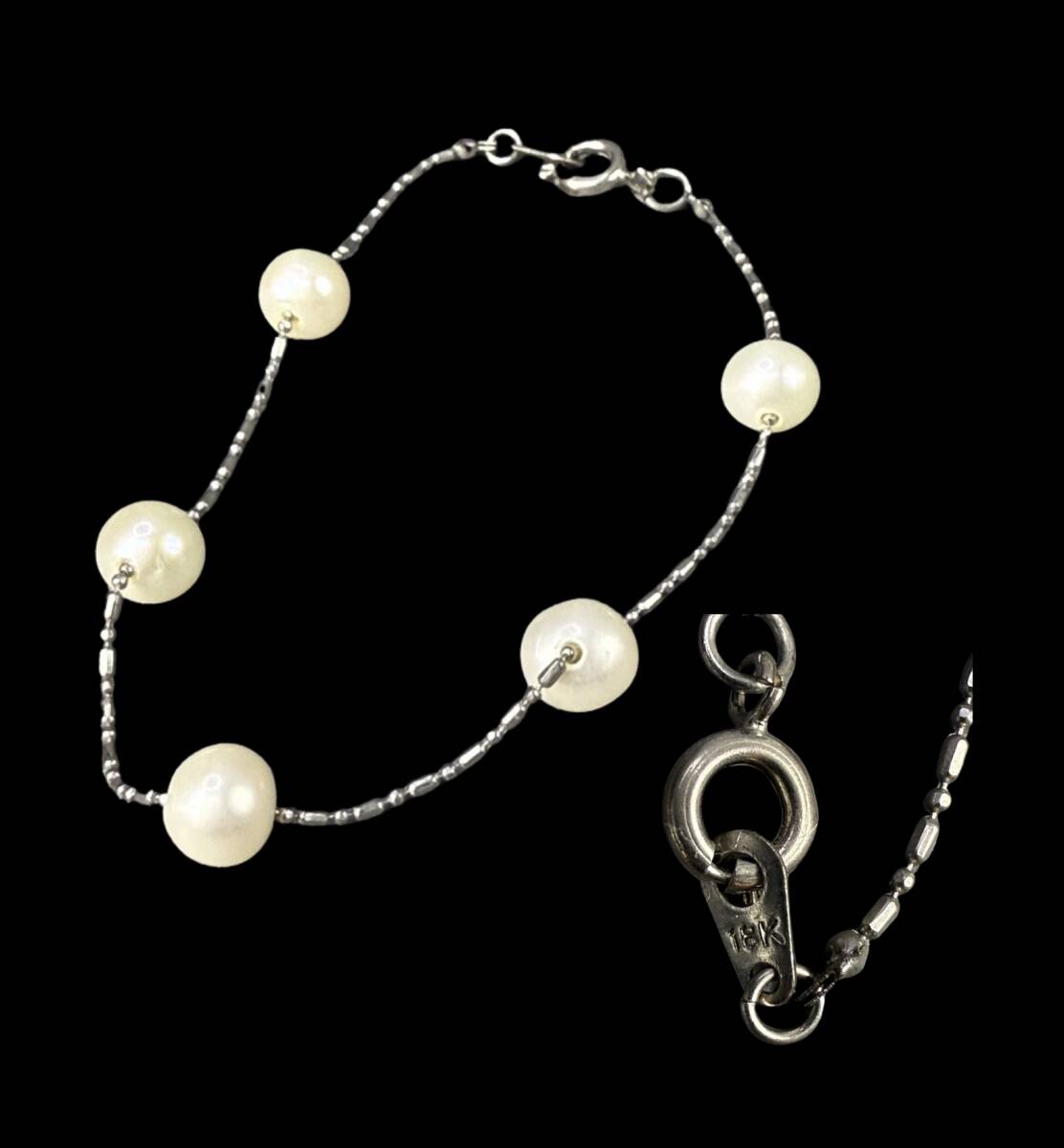 【偲】18k 金 真珠 ブレスレット 首飾り アクセサリー 重約2.7g 長約8cm y-167 拍卖