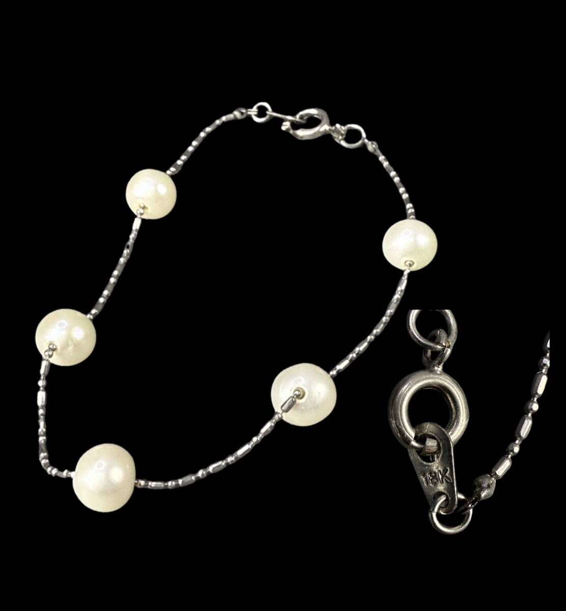 【偲】18k 金 真珠 ブレスレット 首飾り アクセサリー 重約2.7g 長約8cm y-167拍卖