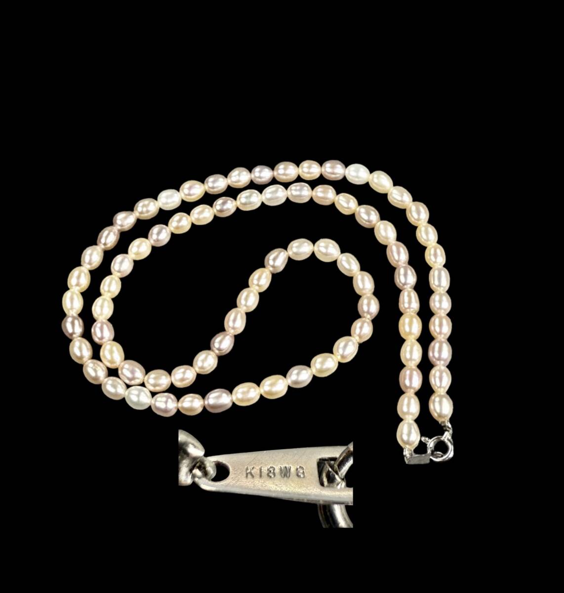 【偲】■極美品■ k18 WG 金 白金 真珠 ネックレス 首飾り アクセサリー 重約10.93g 長約19cm y-401 拍卖