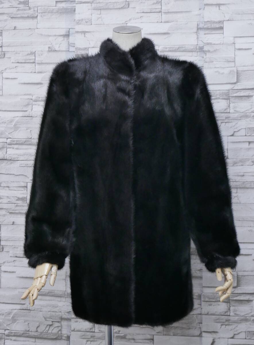 ☆ダークミンク☆ハーフコート☆着丈78cm☆襟元ホック付き☆拍卖
