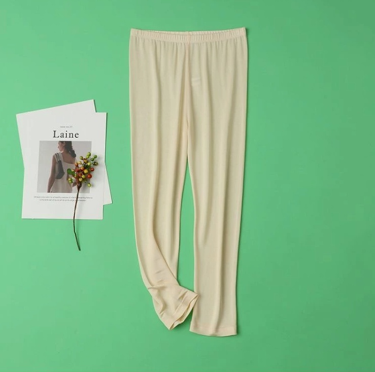 シルク100% レディース パジャマパンツ 寝ズボン 七分丈 ハイウエスト クロップドパンツ レギンス パンツ スパッツ Zsk0331 肌色 L拍卖