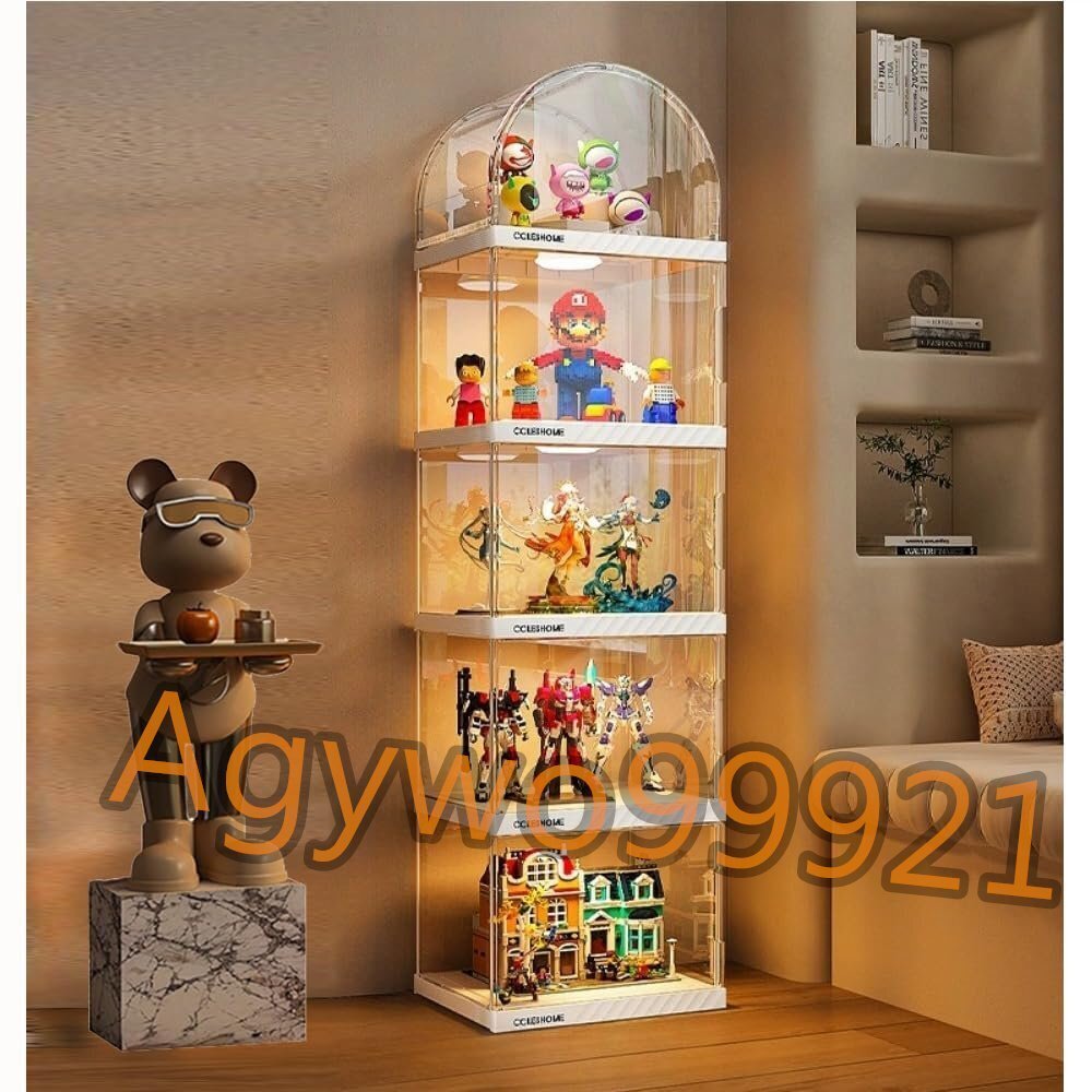 ディスプレイケース フィギュア 棚 アーチ型天板 LEDライト付き 防塵収納ケース フィギュア・楽高展示用 磁吸ドア幅40cm (5層-ホワイト)拍卖
