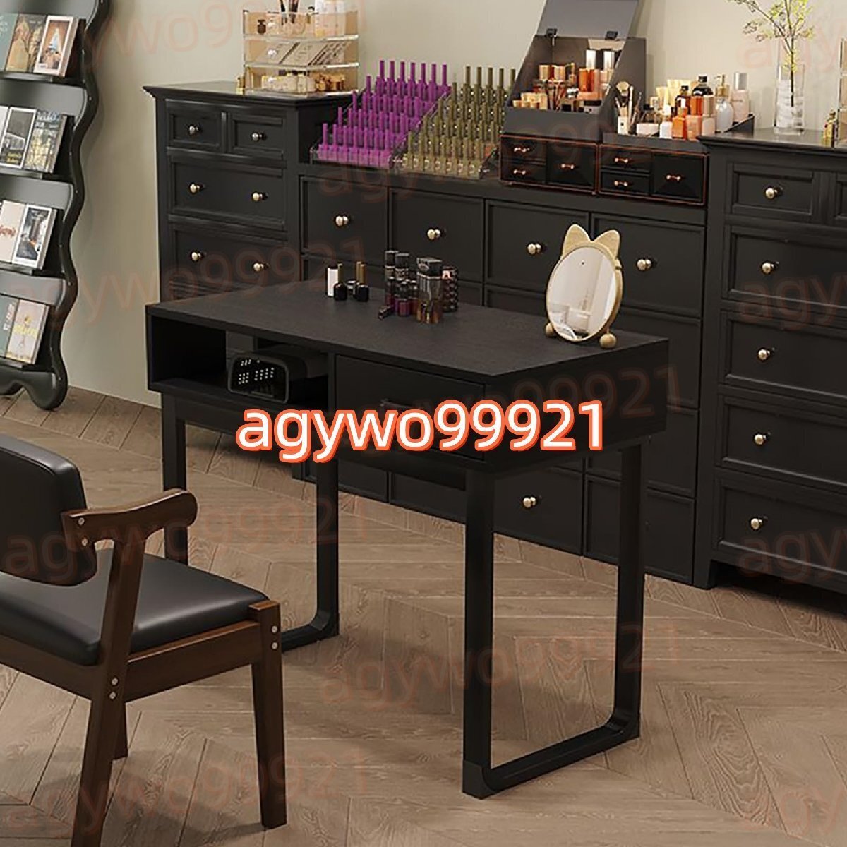 ネイルテーブル ネイルメイク作業台 サロン デスク 勉強デスク 収納付き 引き出し付き 頑丈スチール脚 耐久性 組み立て簡単(黒 100cm)拍卖