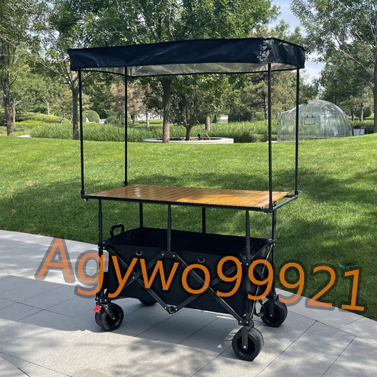 屋台ブース 屋外 仮設店舗セット 移動販売ブース コンパクト設計 大容量 軽量 組み立て簡単 仮設屋台カート露店販売 ブラック+木目拍卖