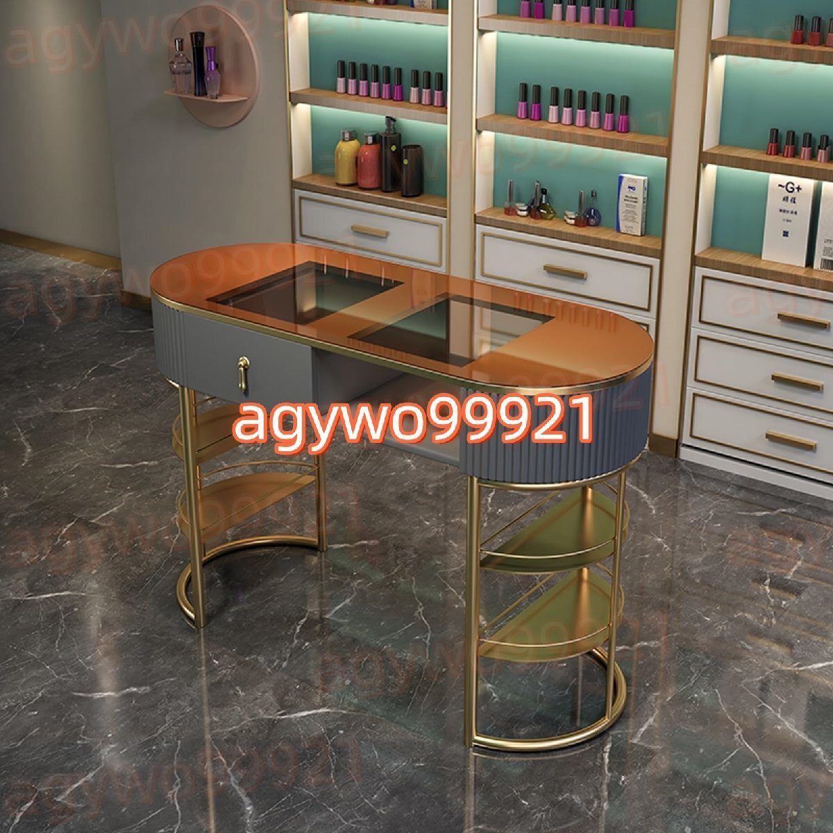 ネイルテーブル ネイルデスク 机 ネイルメイク作業台 ガラス天板 多層収納 引き出し付き 組み立て簡単(ダークグレー 100cm)拍卖