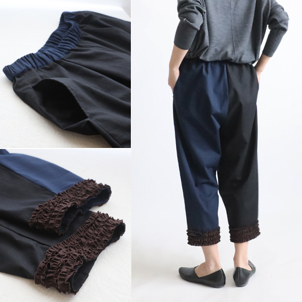 最終SALE 85cm ギマコットン 愉快なパンツ テーパード 小花フリル パンツ パッチワークY82B拍卖