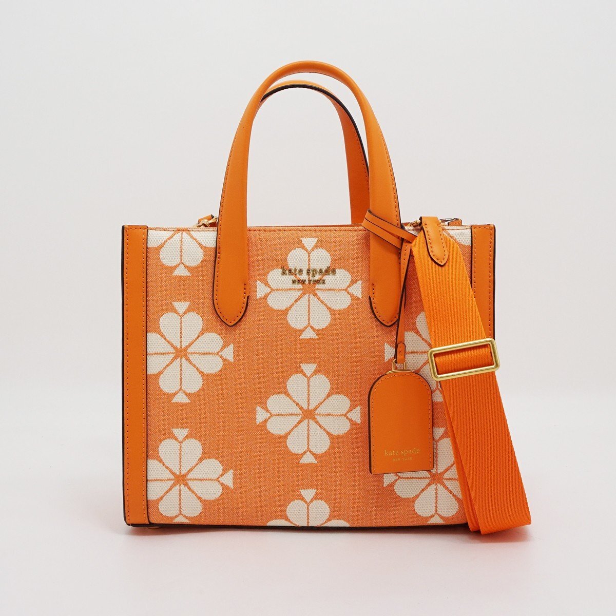 ◇美品【Kate Spade ケイト・スペード】スペードフラワー 2WAYトート トートバッグ オレンジ×ホワイト拍卖