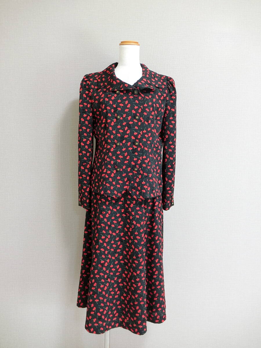 Leilian レリアン 総柄 スカート セットアップ ブラック 9拍卖