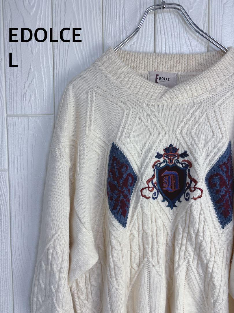 EDOLCE アイボリー ケーブルニット L ウール100%拍卖