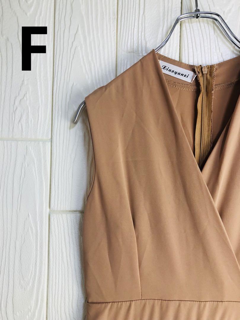 ベージュ ノースリーブ ロングワンピース 後ろファスナー拍卖