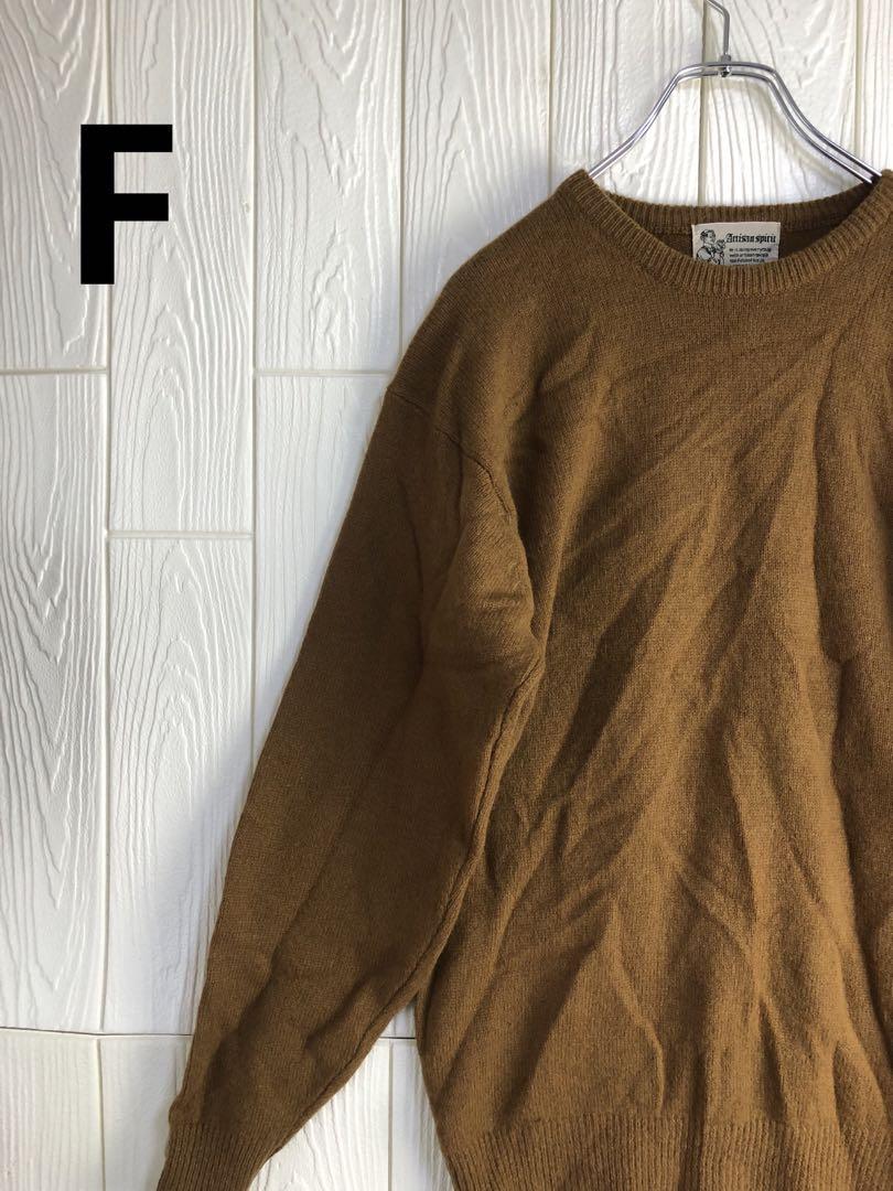 ブラウン 長袖ニットセーター 41cm肩幅 60cm着丈 毛100%拍卖