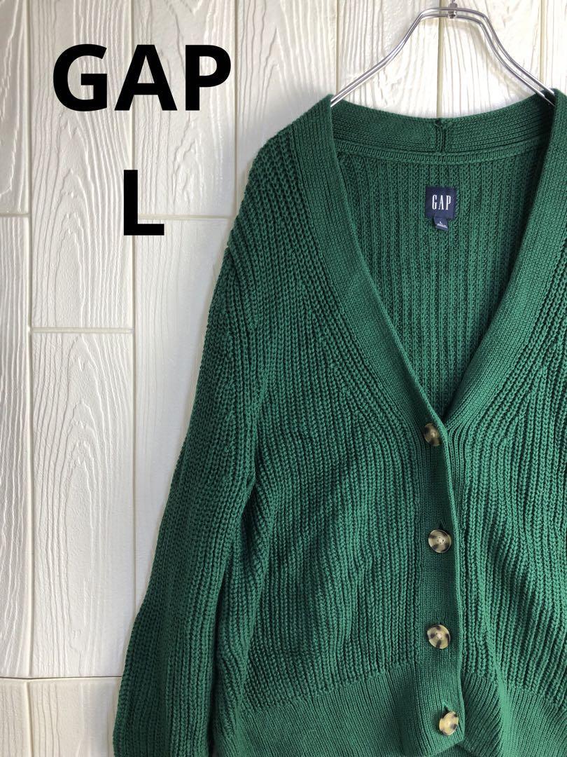 GAP グリーン Vネック カーディガン ミドルゲージ Lサイズ拍卖