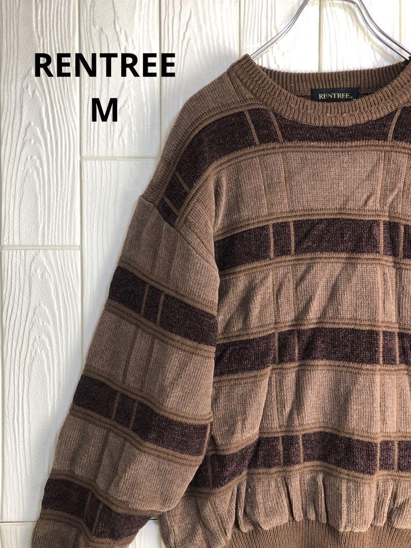 RENTREE ベージュブラウンストライプニット Mサイズ拍卖