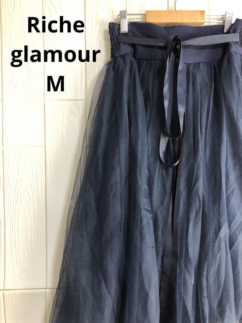 Riche glamour ネイビー チュール フレアスカート ひざ丈 Mサイズ拍卖