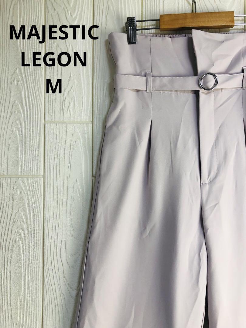 MAJESTIC LEGON ライトグレー ベルト付きワイドパンツ Mサイズ拍卖