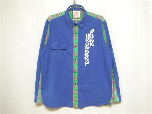 【M413】送料無料★PUNKDRUNKERS パンクドランカーズ 長袖ネルシャツ XLサイズ 青×緑チェック ロゴプリント 初期物 ビッグサイズ ll 2l拍卖