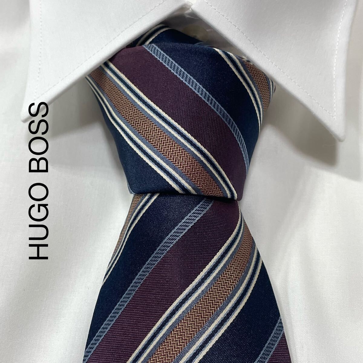 HUGO BOSS ヒューゴボス レジメンタル ストライプ ジャガード シルク ネクタイ イタリア製 TG2866拍卖