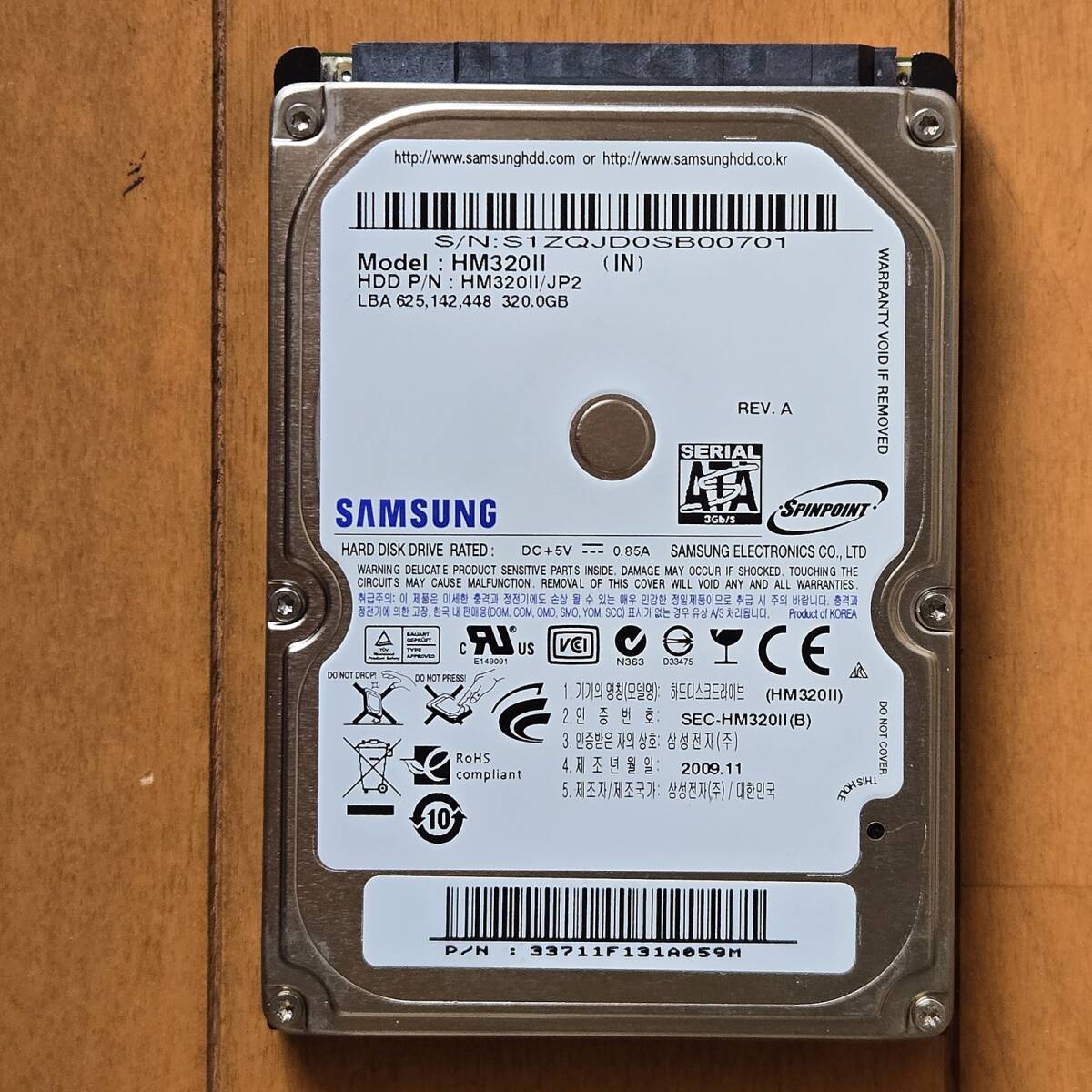 ★【送料無料】【動作確認済】SAMSUNG HM320II SATA HDD 320GB CrystalDiskInfoにて2112回/967時間/正常★拍卖