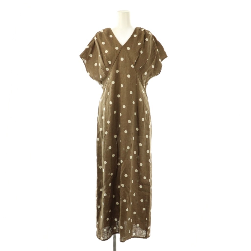 アーバンリサーチ URBAN RESEARCH 23SS ウエストタックフレンチスリーブワンピース マキシ ロング ドット 38 茶 ブラウン拍卖