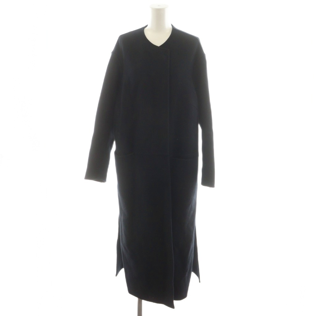 ミューズ ドゥーズィエム クラス MUSE de Deuxieme Classe victorian リバーロングノーカラーコート ウール アウター 38 黒拍卖