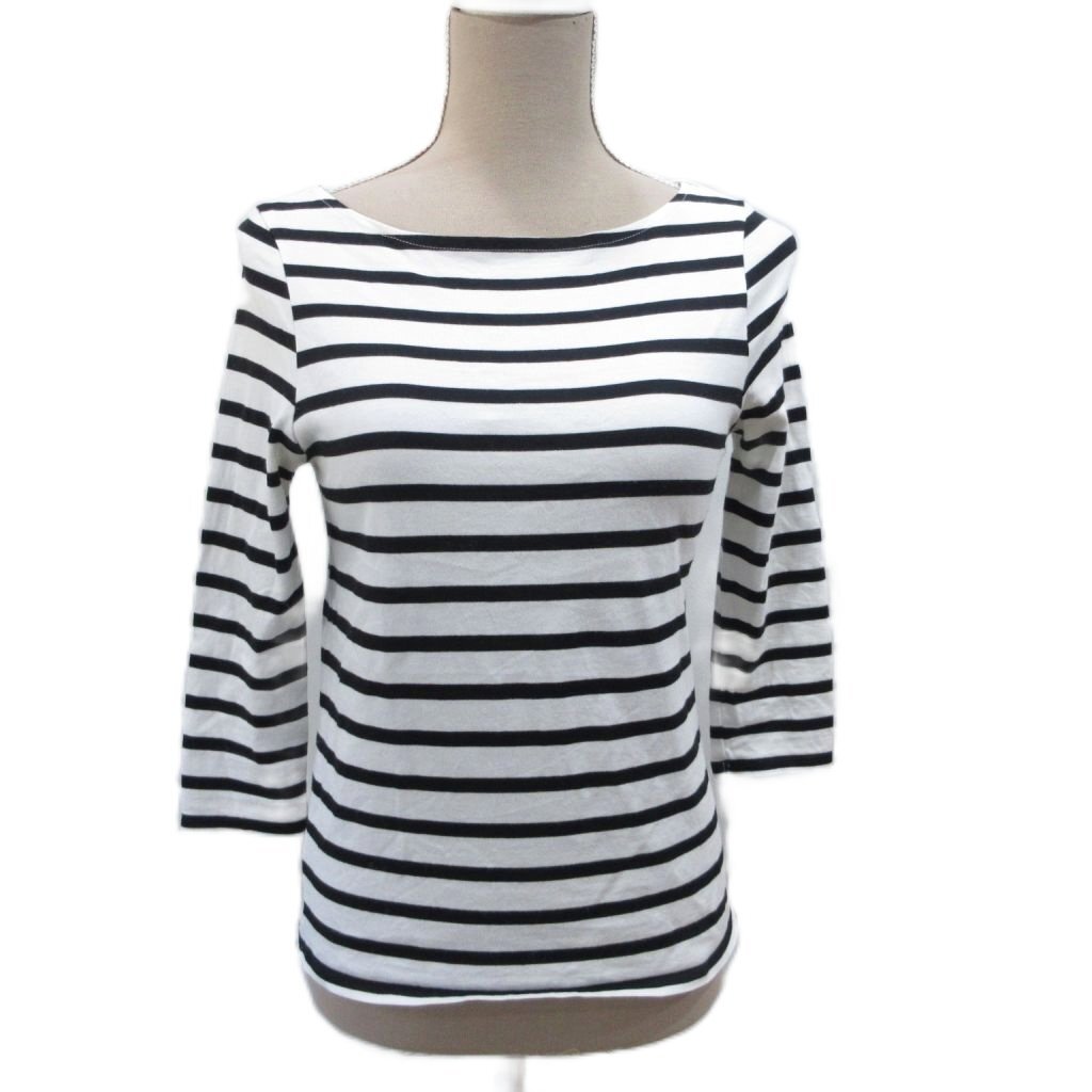 スローブ イエナ SLOBE IENA 20SS Tシャツ カットソー ボーダー 7分袖 白 ホワイト 黒 ブラック F フリーサイズ ■YHS2 レディース拍卖