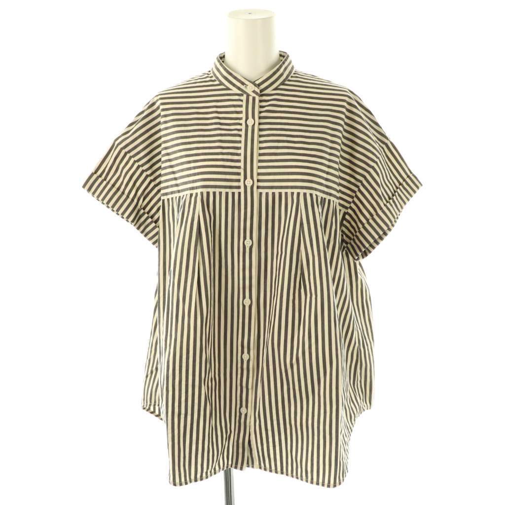 アーバンリサーチ ドアーズ URBAN RESEARCH DOORS 25SS ストライプロールアップタックシャツ ブラウス 前開き M ブラウン ベージュ /CX ■O拍卖
