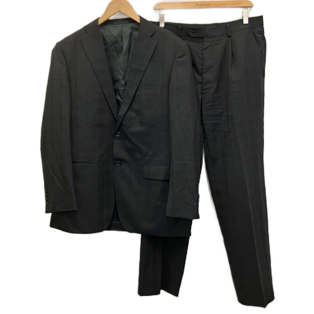 TRUE TOP スーツ セットアップ ダブル ウール 2B チェック 黒 ブラック A8 約L メンズ拍卖