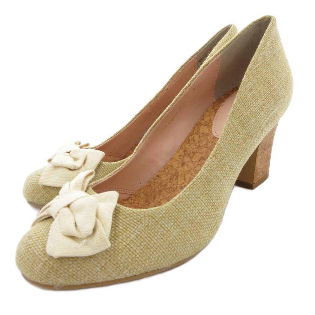 ヌオーヴォ NUOVO パンプス チャンキーヒール リボン コルクプリント XL ベージュ /JS ■YHS2 レディース拍卖