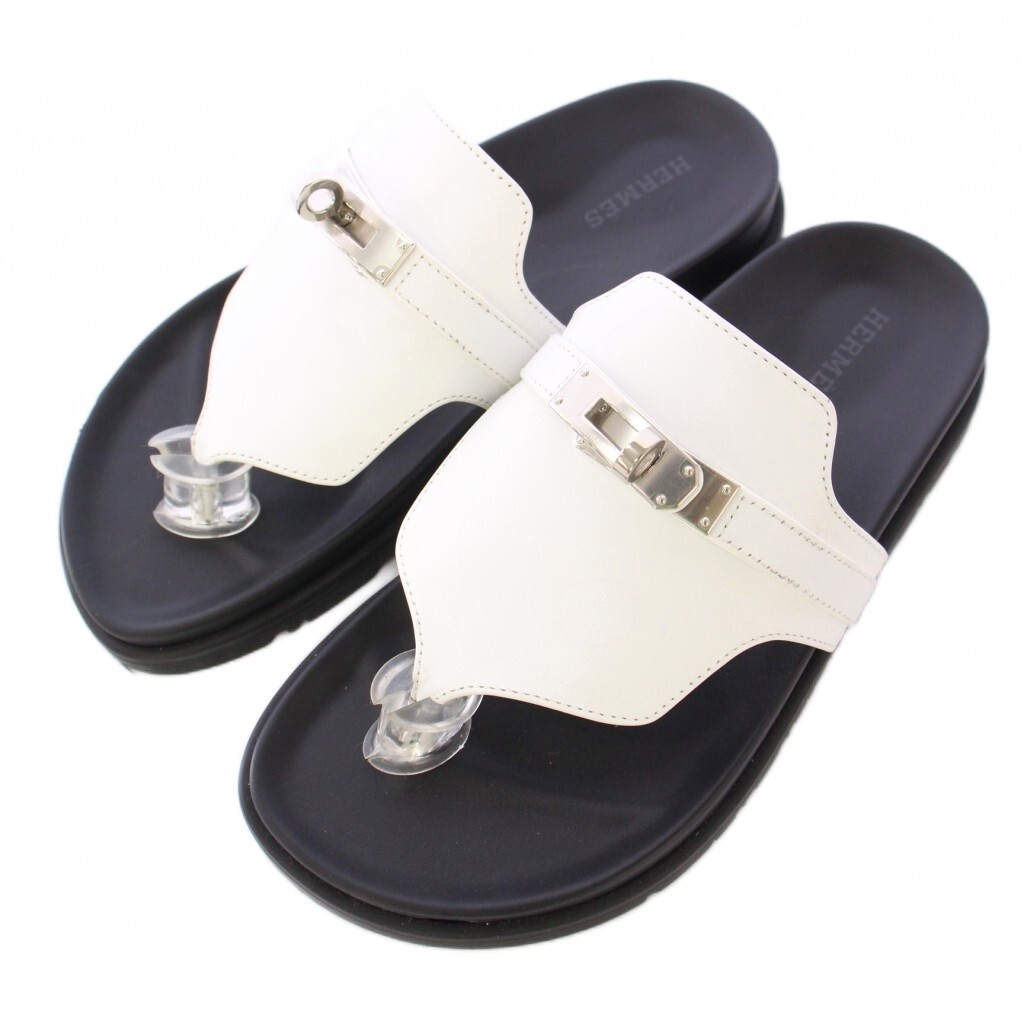 エルメス HERMES アンピール ケリー トングサンダル フラット レザー バイカラー 35 黒 ブラック 白 ホワイト H232116Z 90350拍卖