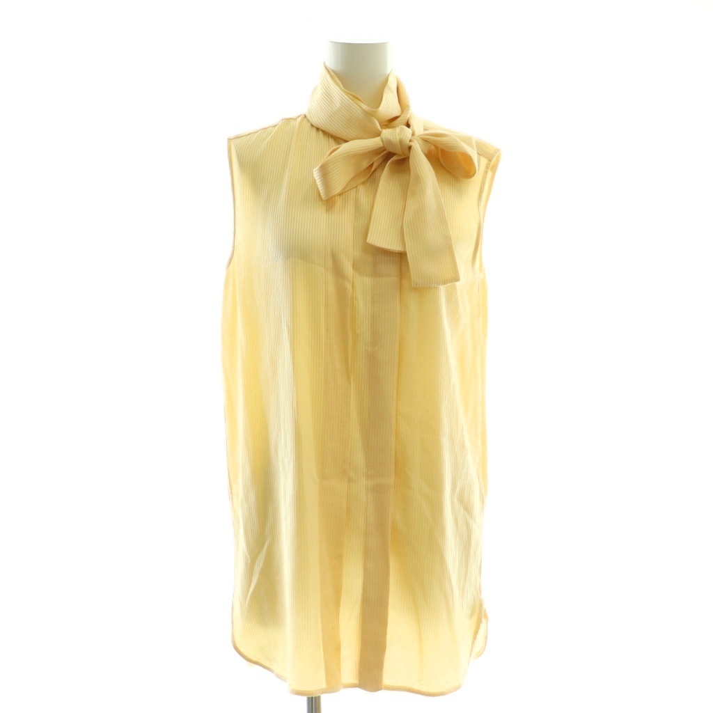 セリーヌ CELINE フィービー期 シルク ストライプ ボウタイブラウス ノースリーブ 34 ベージュ 2 0V04/4801 /HK ■OS ■SH レディース拍卖