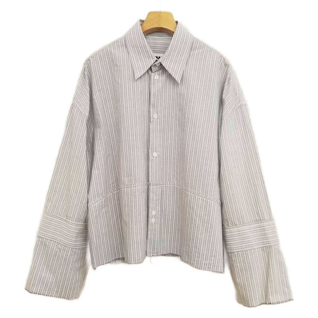エムエムシックス メゾンマルジェラ MM6 Maison Margiela 23SS カットオフ クロップド ストライプ シャツ 36 グレージュ系 レディース拍卖