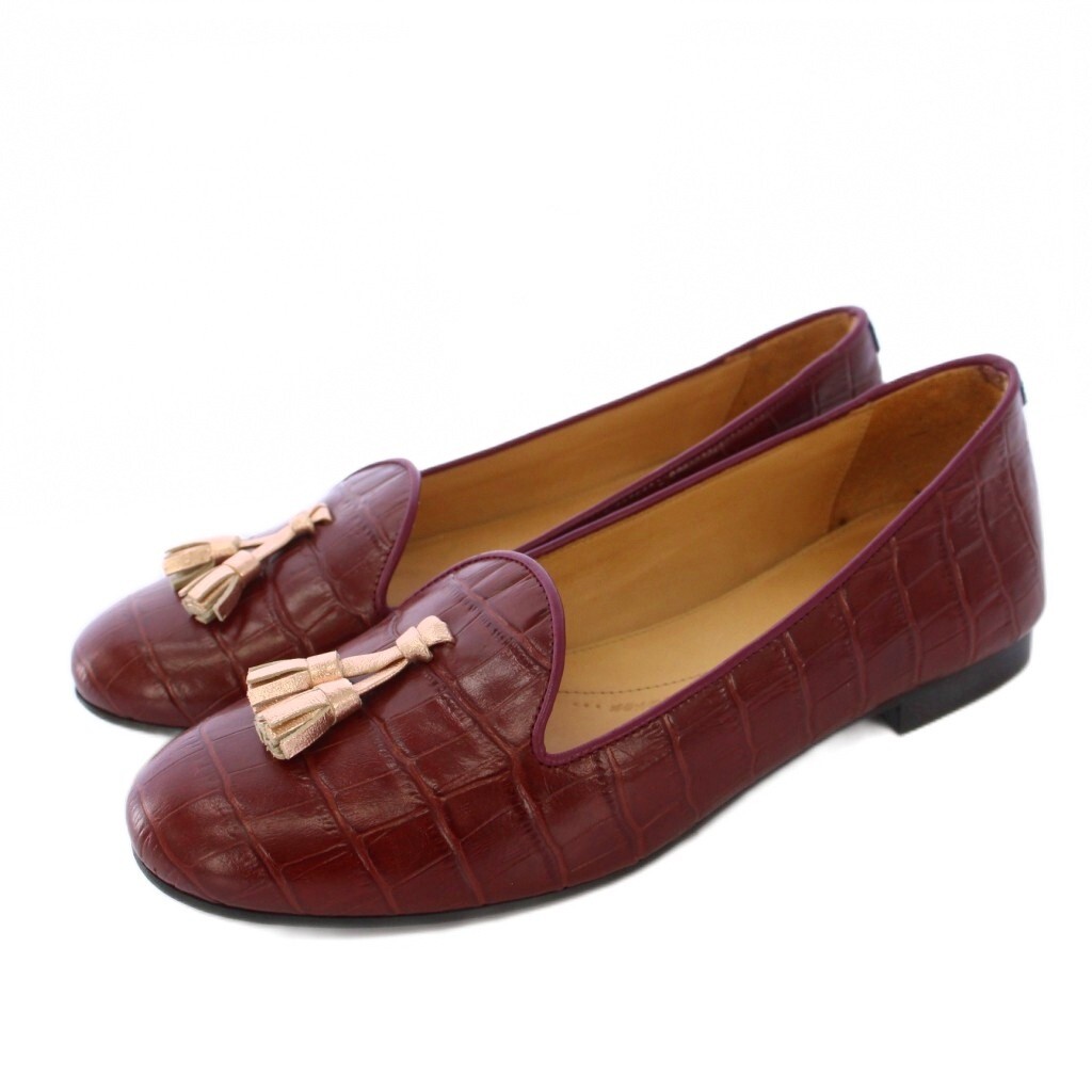 Chatelles シャテル フラットシューズ パンプス タッセル レザー 型押し 37 赤 /KH レディース拍卖