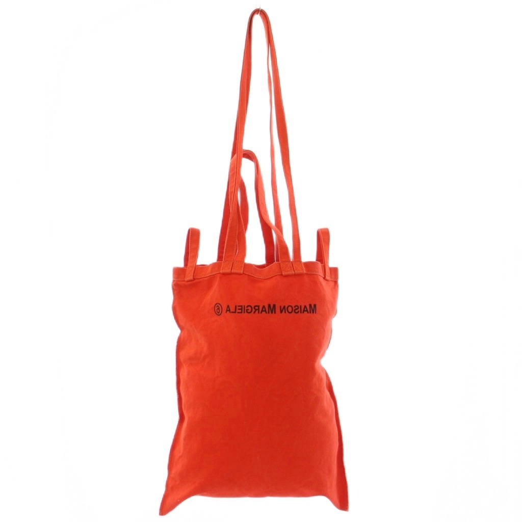 エムエムシックス メゾンマルジェラ ベルリンバッグ トートバッグ ハンドバッグ キャンバス ロゴ プリント バイカラー オレンジ 黒拍卖