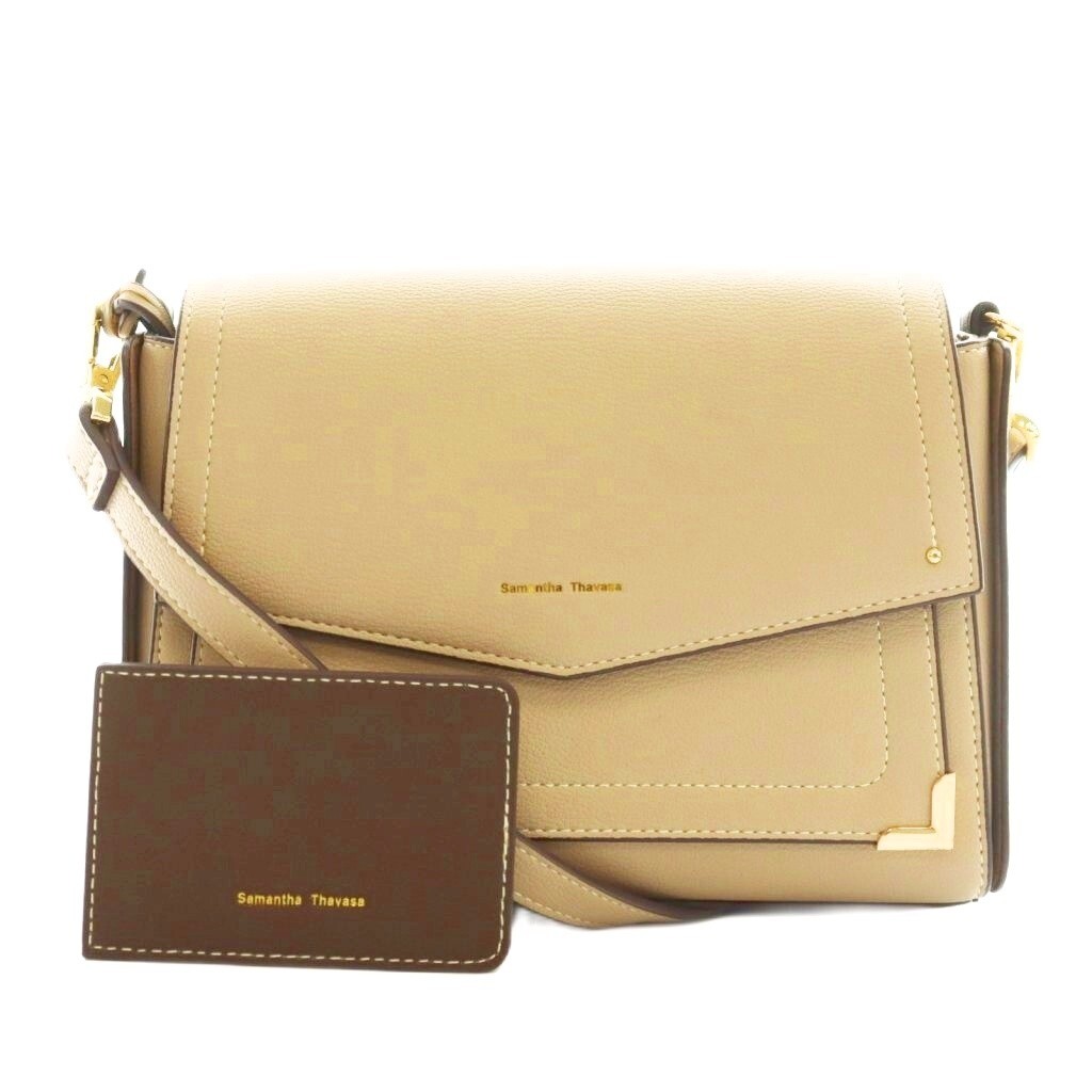 サマンサタバサ Samantha Thavasa ショルダーバッグ コンパクトミラー付き レザー ベージュ グレー /SS ■OS レディース拍卖