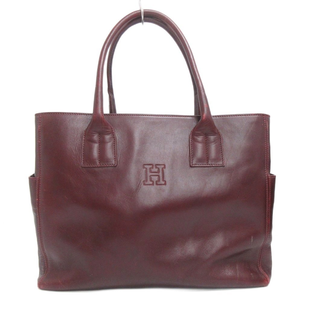ヒロフ HIROFU トートバッグ レザー 横型 通勤 通学 バーガンディ 赤紫 レディース拍卖