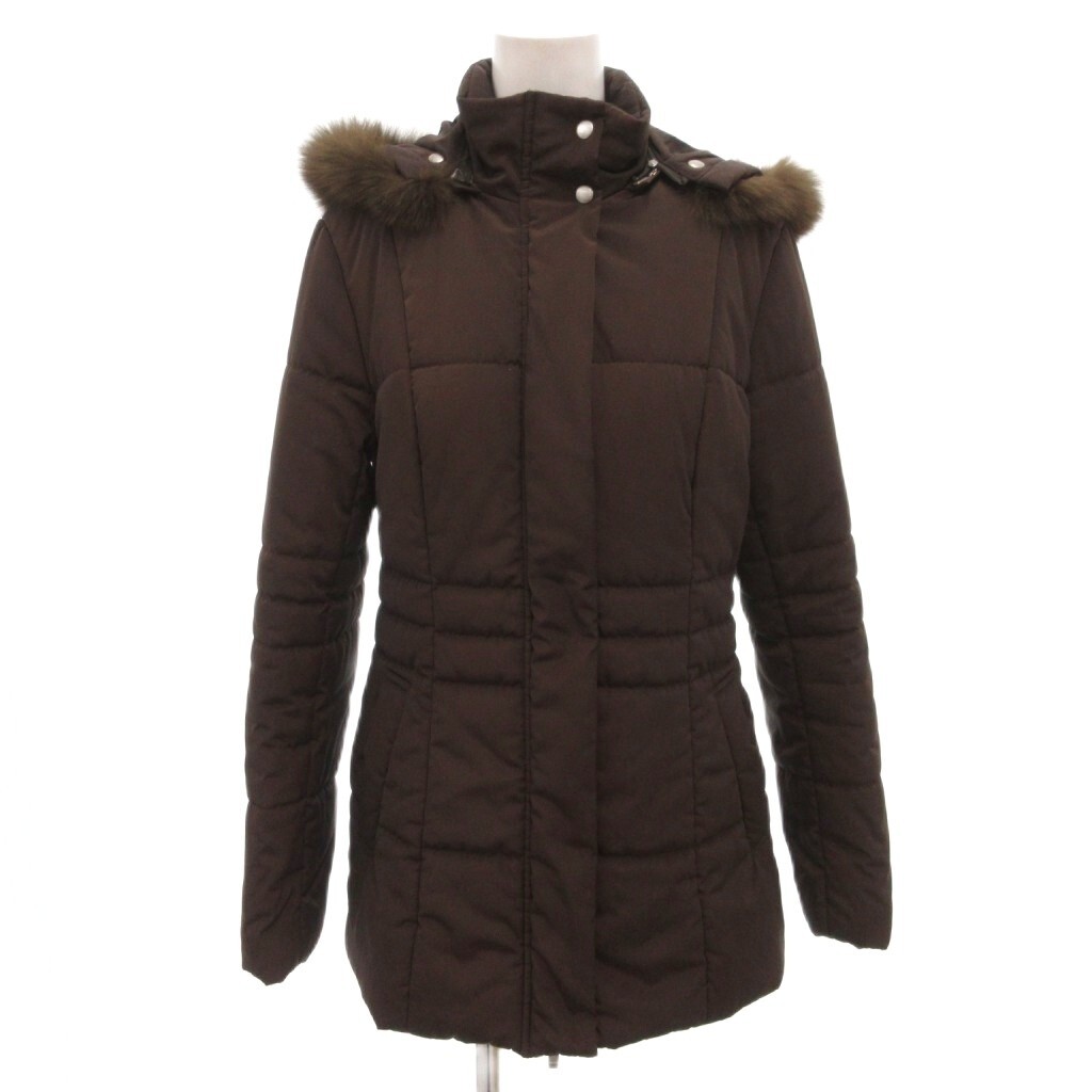 ミッシェルクラン MICHEL KLEIN モッズコート 中綿ジャケット キルティング フード フォックスファー ショート 38 茶 ブラウン /FF レディ拍卖