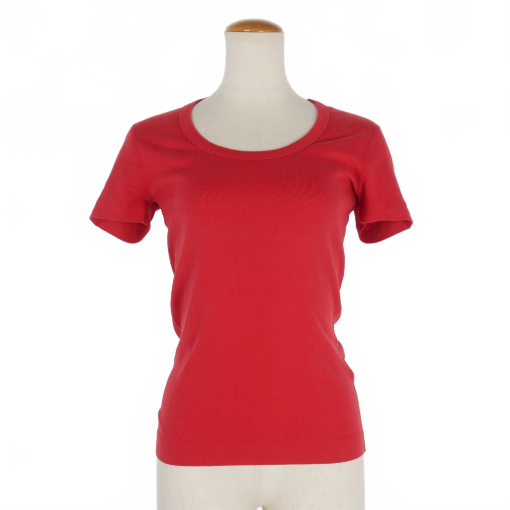 未使用品 スリードッツ three dots クルーネック Tシャツ カットソー 無地 半袖 S 赤 レッド レディース拍卖