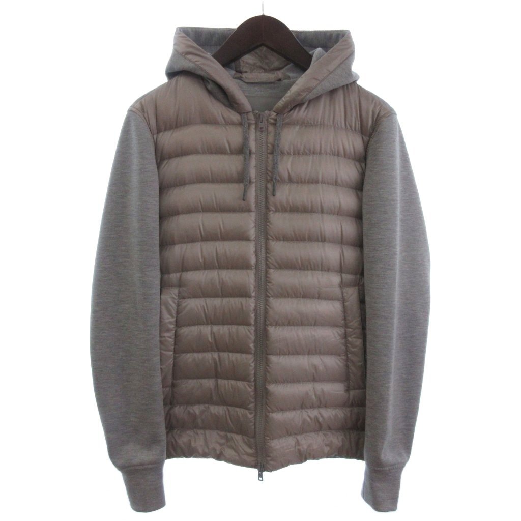 ヘルノ HERNO ウォーターレペレント ナイロン ライトダウン ハイブリッド フーディー ジャケット PI000822U グレージュ 44 S位 メンズ拍卖